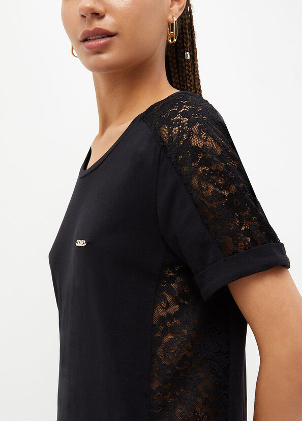 Liu Jo With Kanten Details T-shirts Dames Zwart | GNH-051493