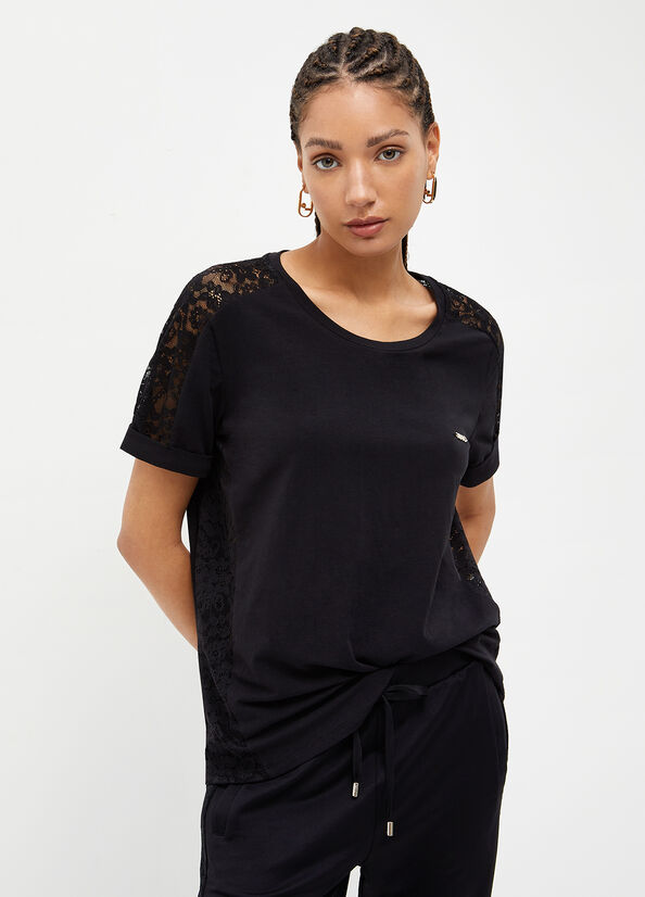 Liu Jo With Kanten Details T-shirts Dames Zwart | GNH-051493