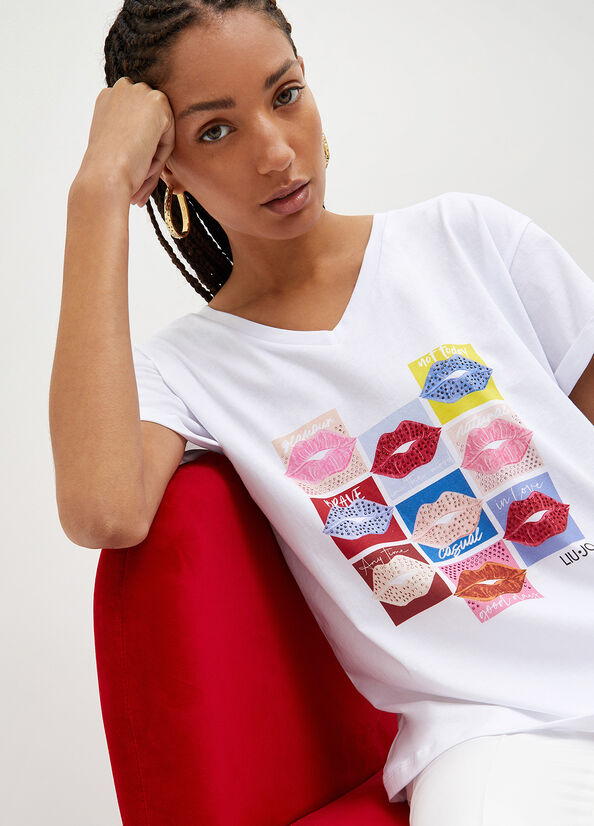 Liu Jo With Lips Print T-shirts Dames Wit | HRN-048579