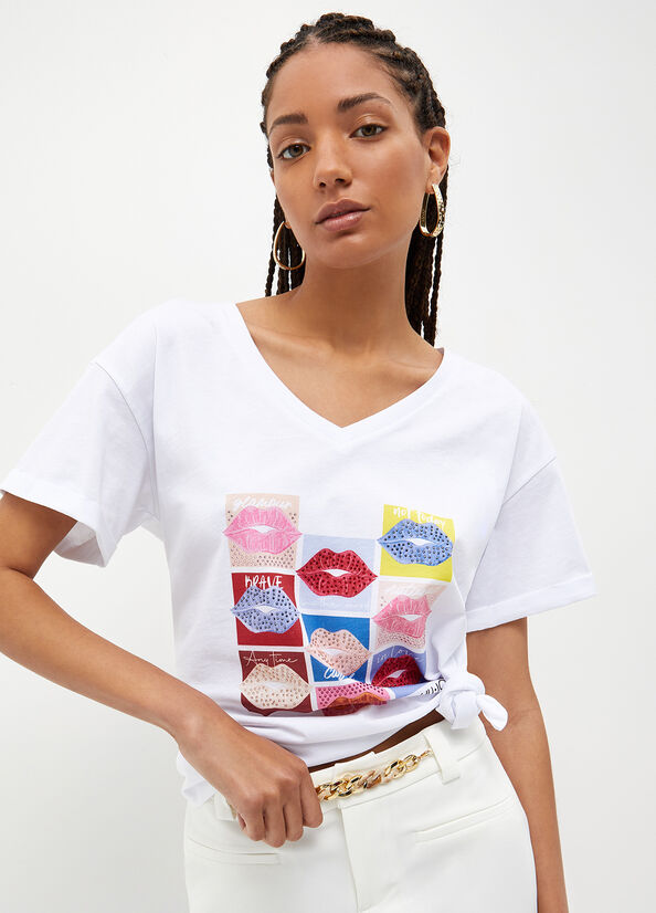 Liu Jo With Lips Print T-shirts Dames Wit | HRN-048579