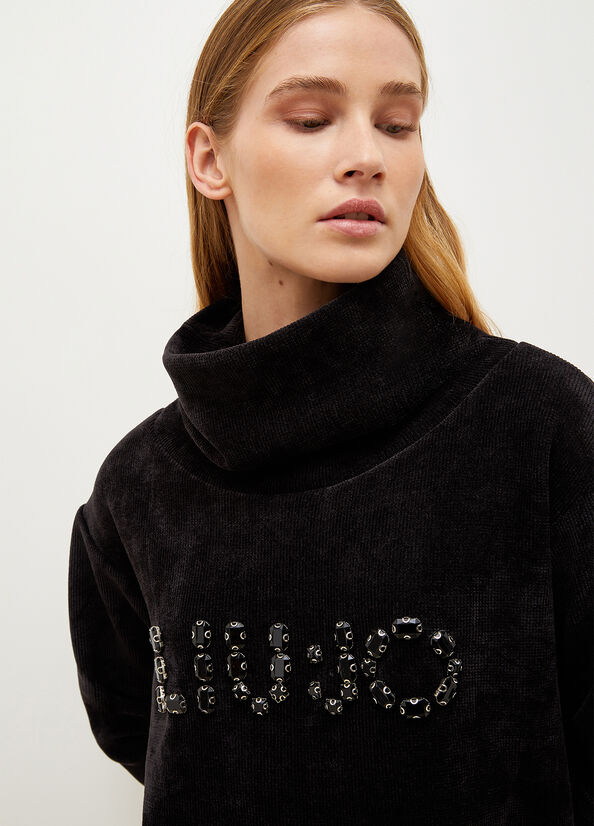 Liu Jo With Logo And Gemstones Sweatshirts Dames Zwart | IGB-378195