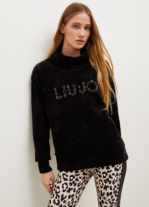 Liu Jo With Logo And Gemstones Sweatshirts Dames Zwart | IGB-378195