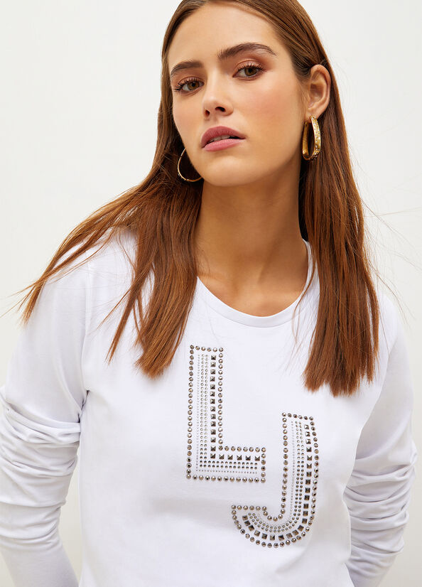 Liu Jo With Logo And Gemstones T-shirts Dames Wit | AQJ-516239