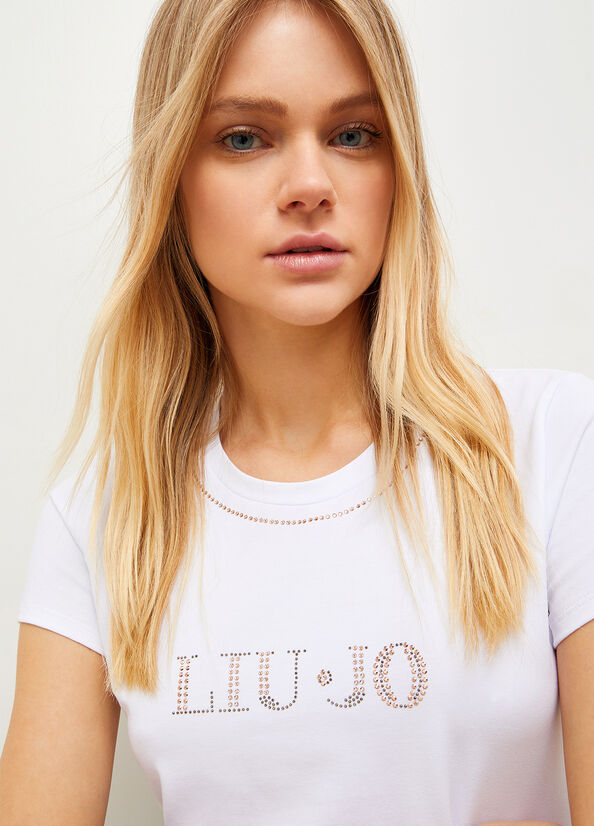 Liu Jo With Logo And Gemstones T-shirts Dames Wit | GCZ-124308