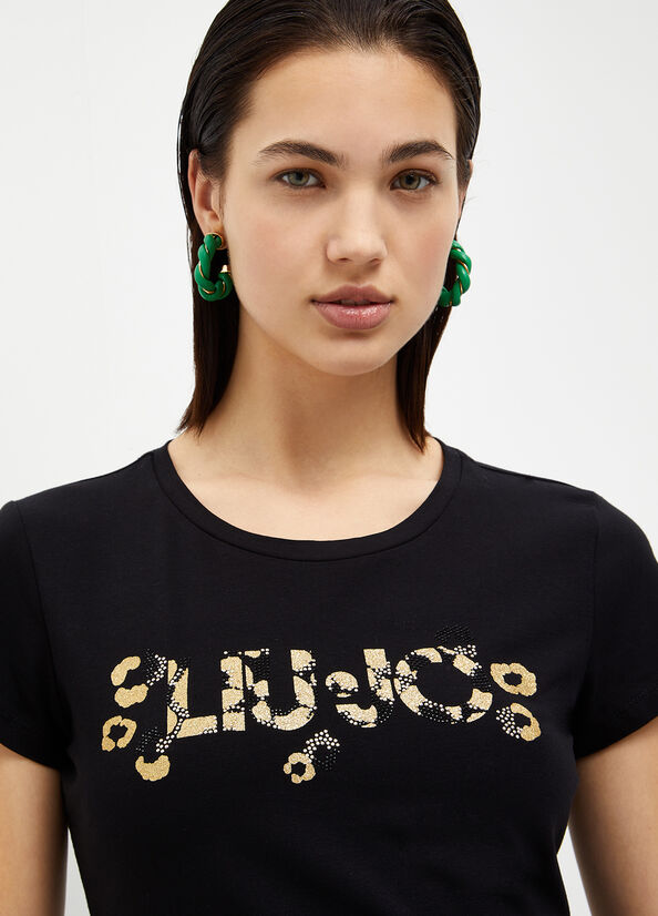 Liu Jo With Logo And Gemstones T-shirts Dames Zwart | LDY-504829