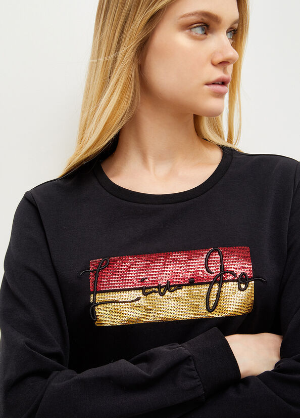 Liu Jo With Logo And Sequins Sweatshirts Dames Zwart | YZB-369507