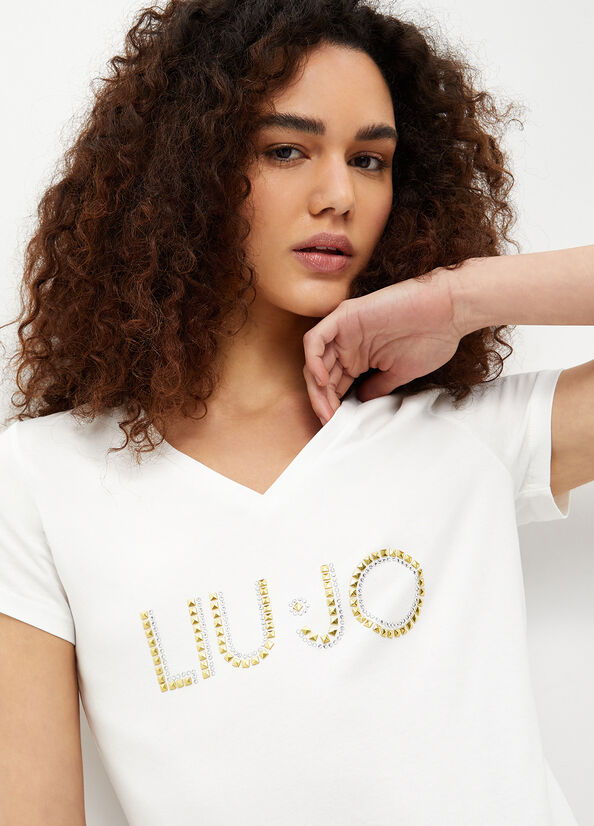 Liu Jo With Logo And Studs T-shirts Dames Wit | QER-830657