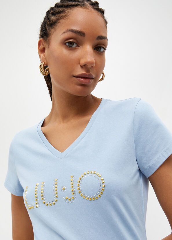 Liu Jo With Logo And Studs Topjes Dames Lichtblauw | CHQ-890643