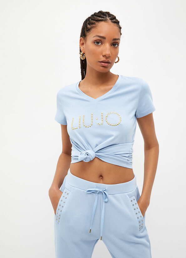 Liu Jo With Logo And Studs Topjes Dames Lichtblauw | CHQ-890643