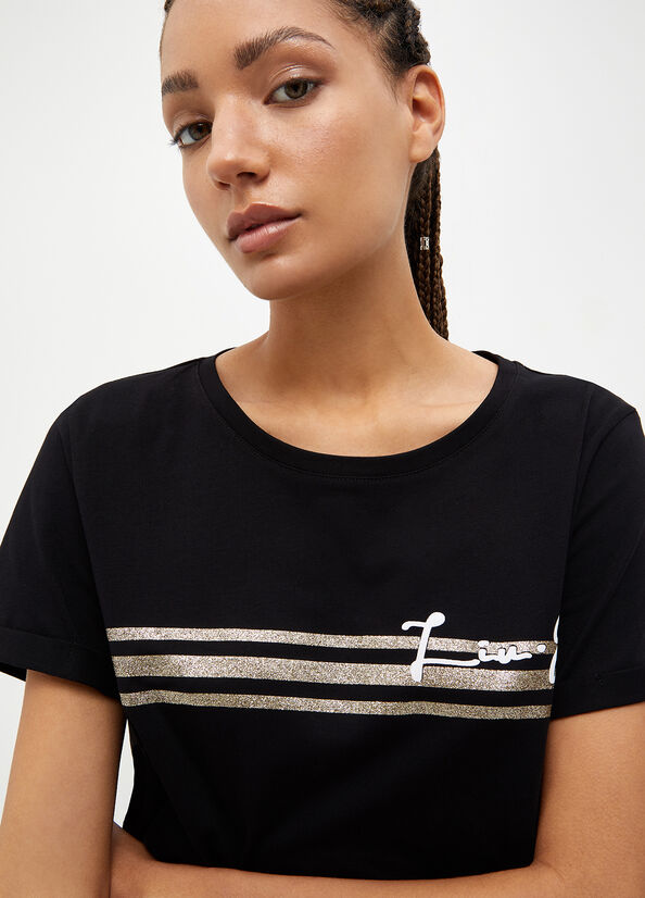 Liu Jo With Logo T-shirts Dames Zwart | ZIV-041789