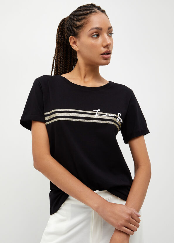 Liu Jo With Logo T-shirts Dames Zwart | ZIV-041789