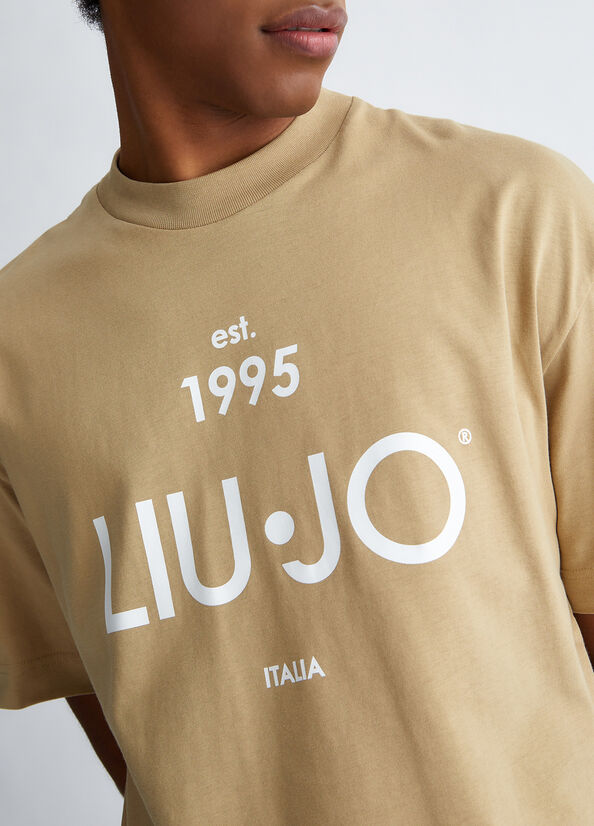 Liu Jo With Logo T-shirts Heren Beige | HUO-689725