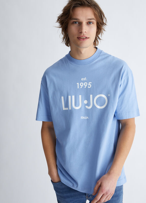 Liu Jo With Logo T-shirts Heren Blauw | HDK-379201