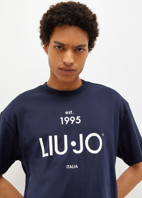 Liu Jo With Logo T-shirts Heren Donkerblauw | ZMY-839574