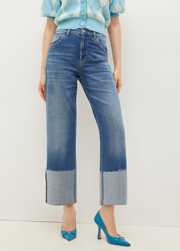 Liu Jo With Maxi Turn-Up Straight Jeans Dames Blauw | UVL-271063