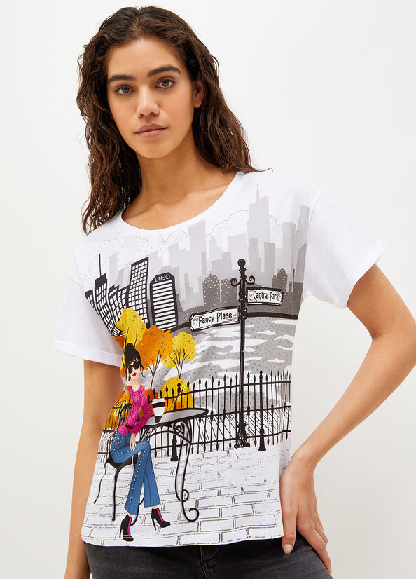 Liu Jo With New York Print T-shirts Dames Wit | LSN-736190