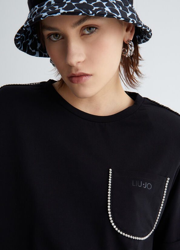 Liu Jo With Pocket And Rhinestones T-shirts Dames Zwart | RHU-950421