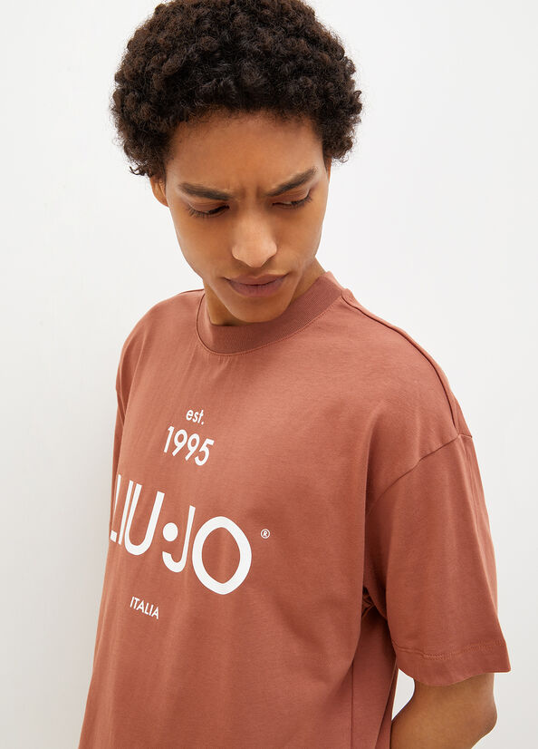 Liu Jo With Print T-shirts Heren Bruin | HMV-801432