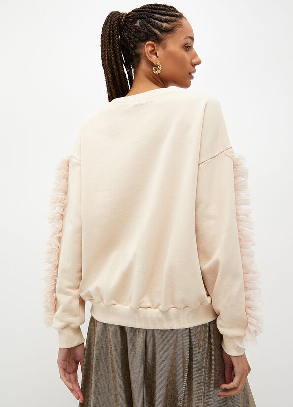 Liu Jo With Rhinestones And Tulle Sweatshirts Dames Beige | IOK-841952