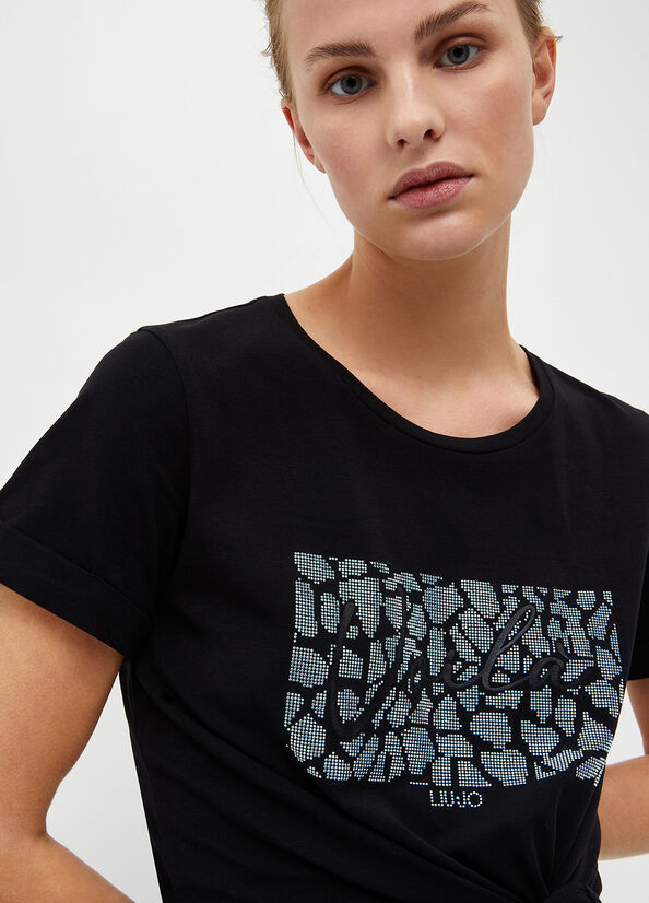 Liu Jo With Rhinestones T-shirts Dames Zwart | YSJ-427615