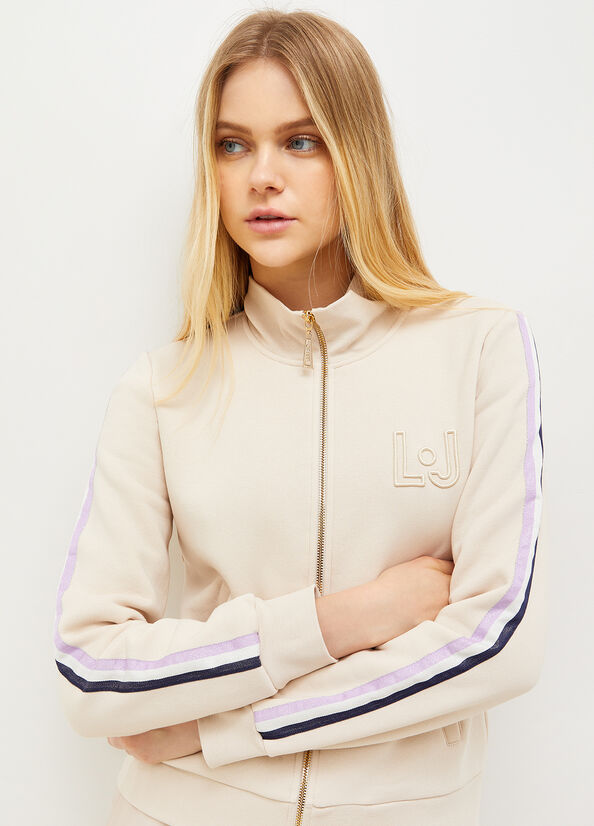 Liu Jo With Zip And Logo Sweatshirts Dames Lichtbeige | JXS-871639