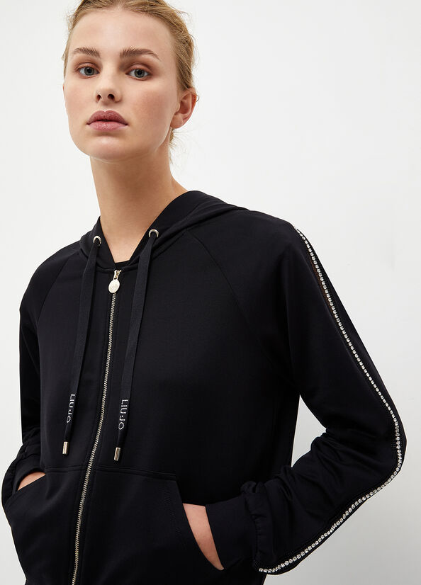 Liu Jo With Zip And Rhinestones Sweatshirts Dames Zwart | CPJ-197602