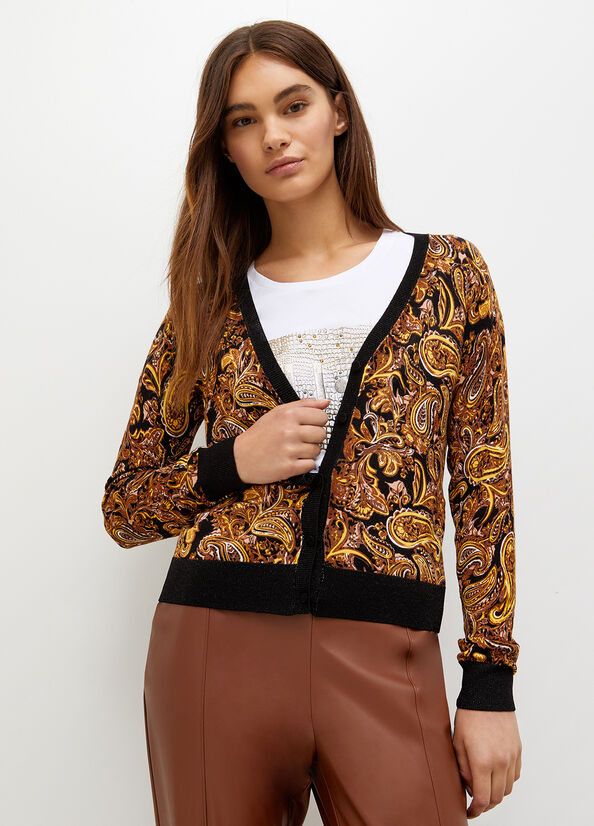 Liu Jo Cardigan With Paisley Print Truien Dames Zwart Geel | UWT-832504