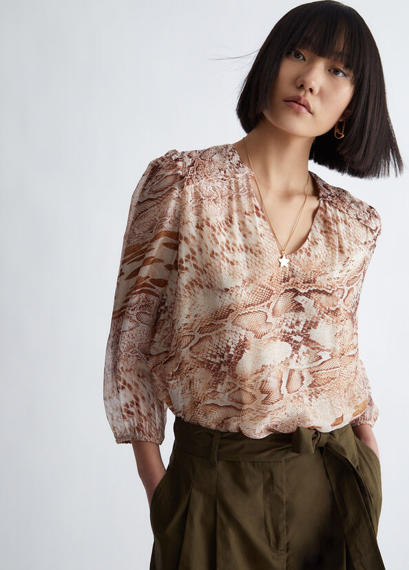 Liu Jo Chiffon Python Blouse Overhemd Dames Beige | PKS-065149