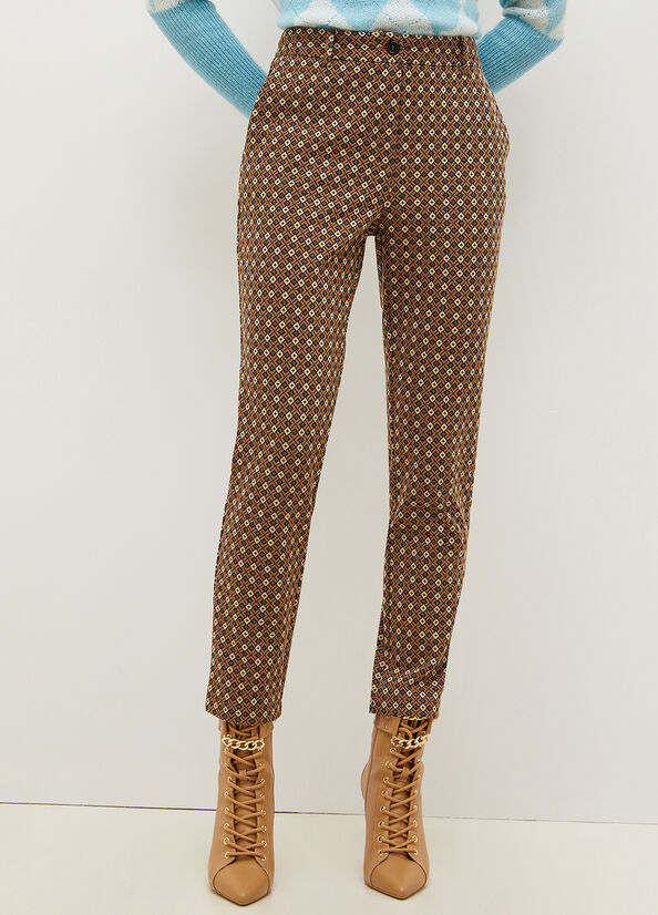 Liu Jo Chinos With Geometric Motif Broek Dames Bruin | YKM-501728