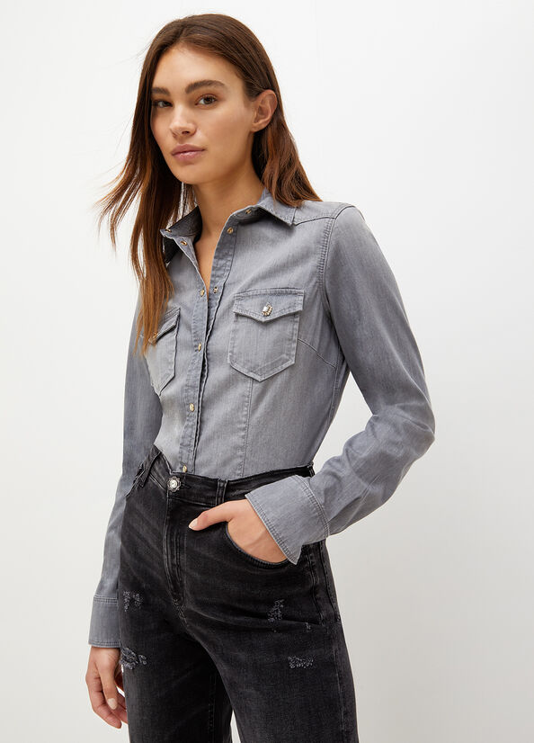 Liu Jo Denim Overhemd Dames Grijs | RVJ-850729