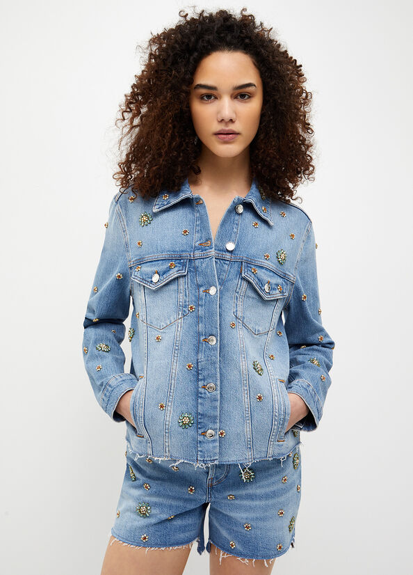 Liu Jo Denim With Rhinestones Jassen Dames Donkerblauw | DGP-627138