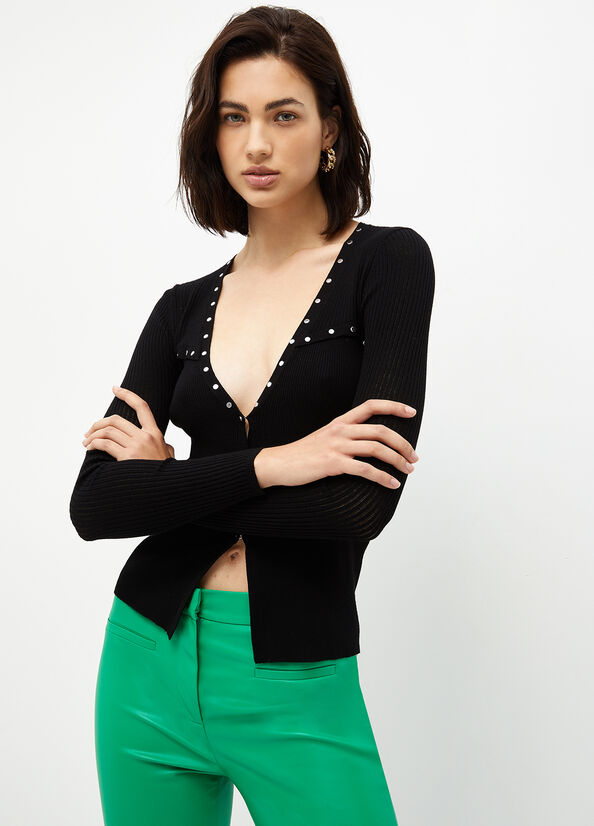 Liu Jo Eco-Friendly Cardigan With Studs Truien Dames Zwart | JZG-593461