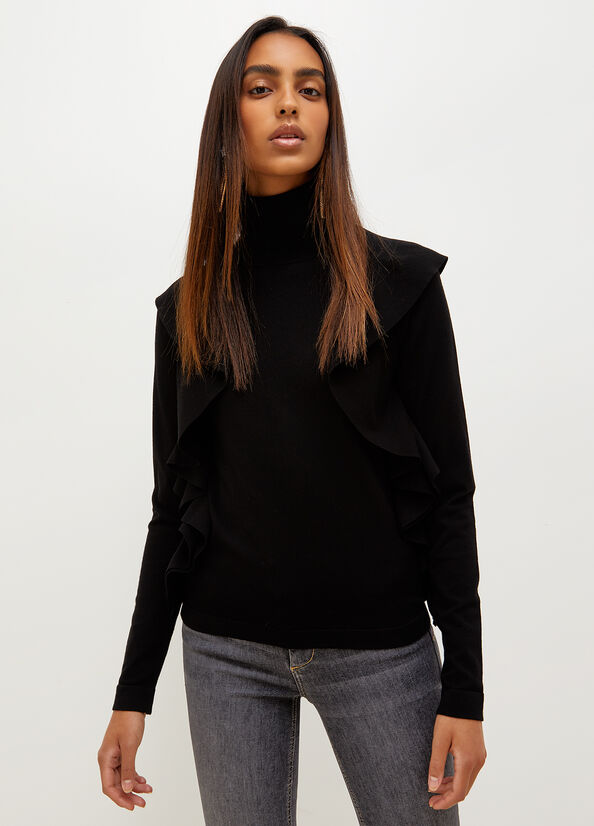 Liu Jo Eco-Friendly Turtleneck With Ruching Truien Dames Zwart | ILU-709381