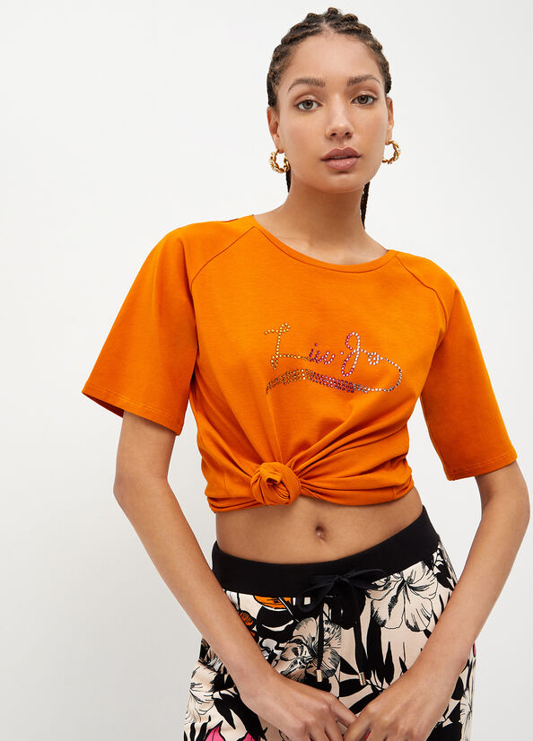 Liu Jo Eco-Friendly With Gemstones T-shirts Dames Oranje | PQT-198450