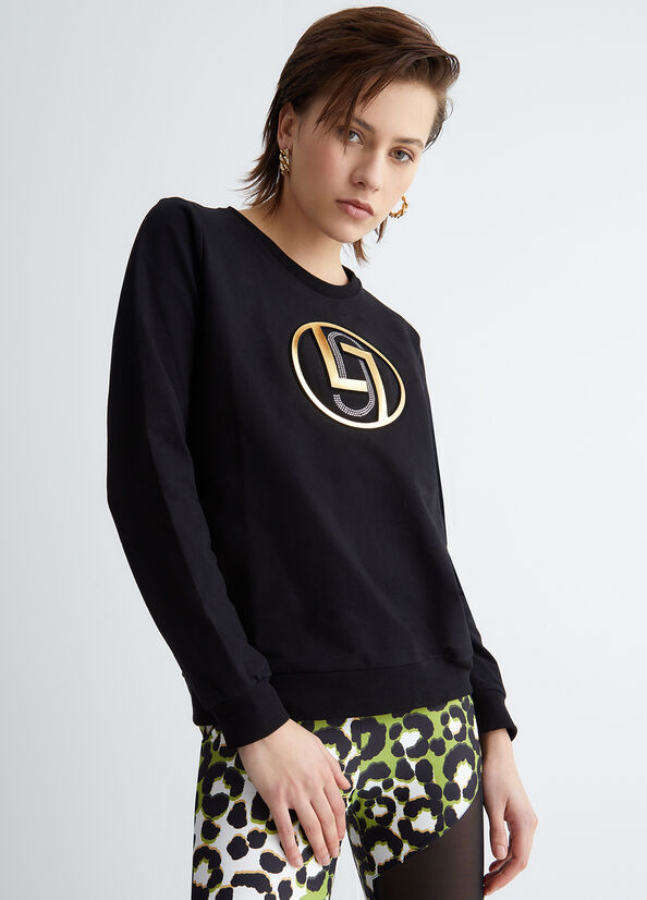 Liu Jo Eco-Friendly With Logo Sweatshirts Dames Zwart | MEI-672540