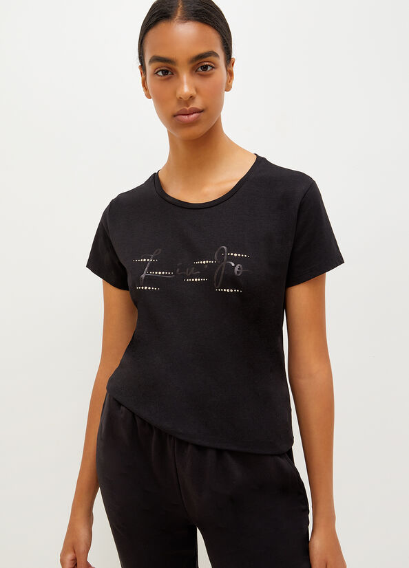 Liu Jo Eco-Friendly With Logo T-shirts Dames Zwart | KRX-864920