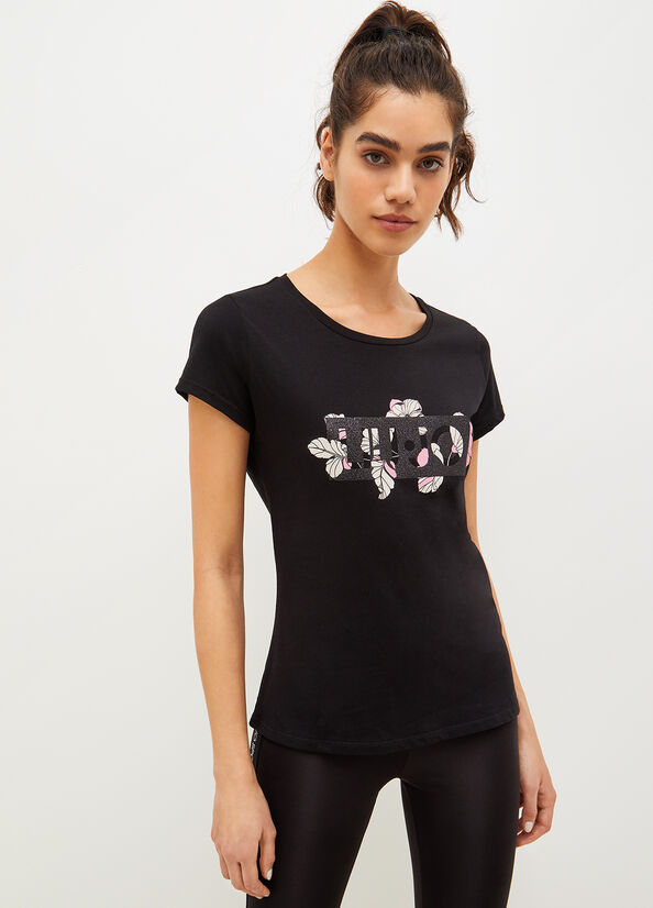 Liu Jo Eco-Friendly With Logo T-shirts Dames Zwart | QOX-259681