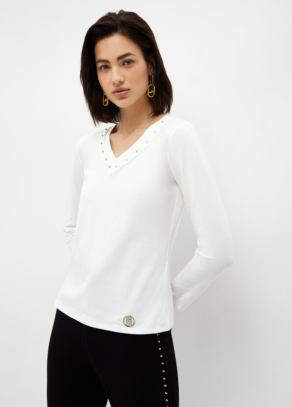 Liu Jo Eco-Friendly With Studs T-shirts Dames Wit | QGR-416537