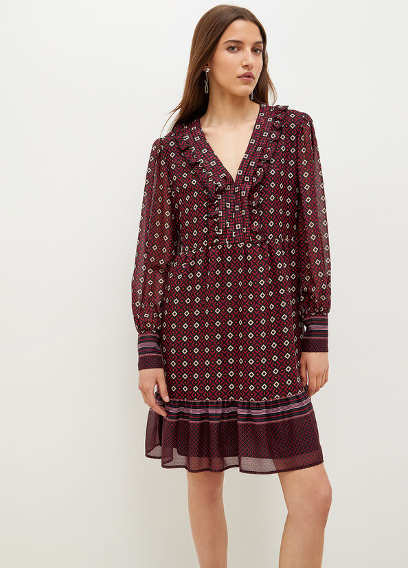 Liu Jo Georgette With Geometric Print Jurken Dames Bordeaux | UCZ-275431