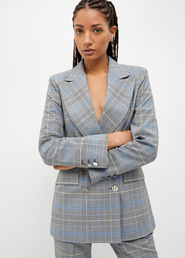 Liu Jo Glen Plaid Blazer Jassen Dames Grijs | SUA-574839