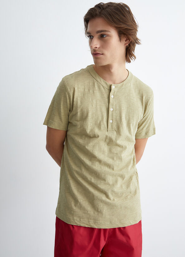 Liu Jo Katoenen Henley T-shirts Heren Beige | XNW-614280