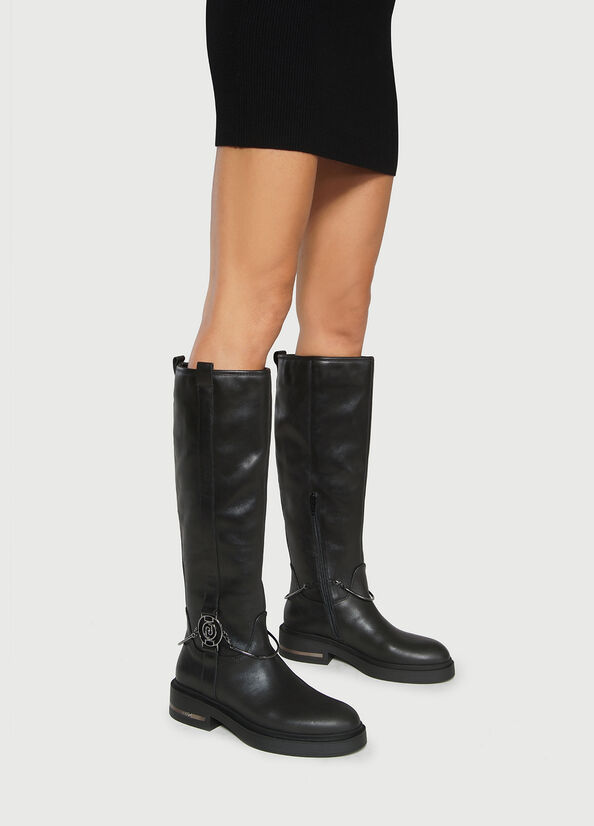 Liu Jo Knee-High Leren Enkellaars Dames Zwart | YCB-156824