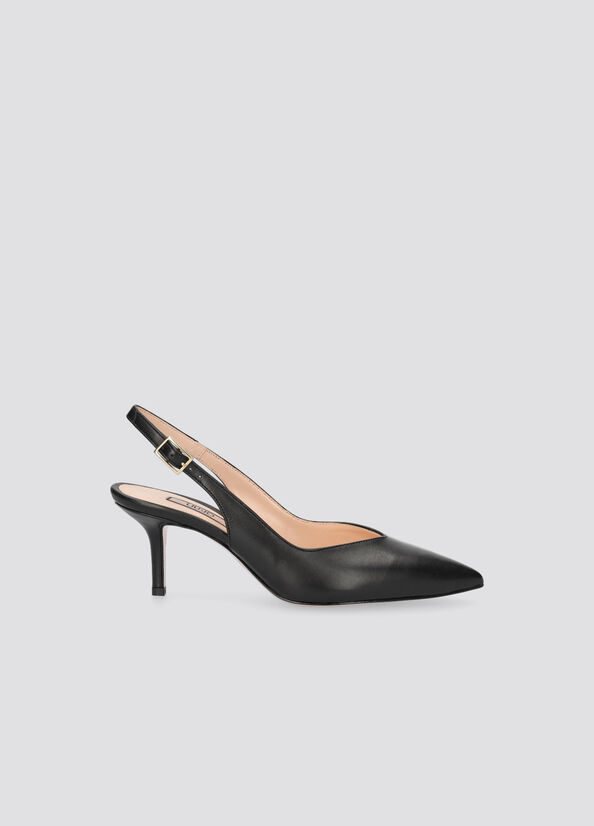 Liu Jo Leren Slingback Hoge Hakken Dames Zwart | CUO-623981