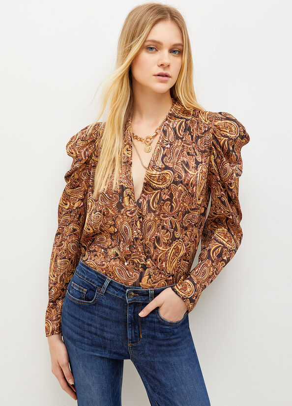 Liu Jo Lurex® Paisley Blouse Overhemd Dames Zwart Geel | EKM-978436