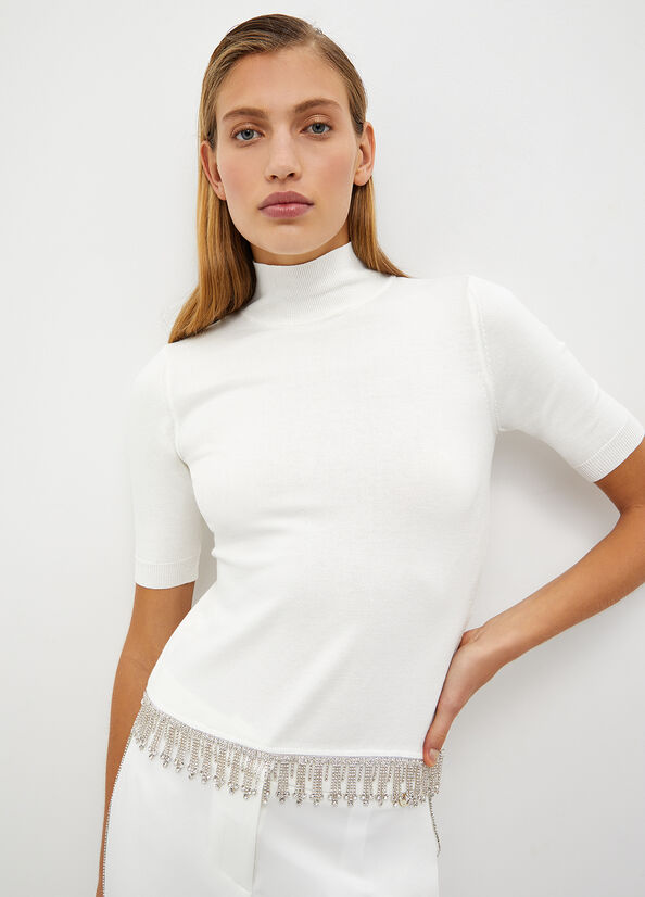 Liu Jo Mock Turtleneck With Jewel Fringes Truien Dames Wit | HVZ-065918