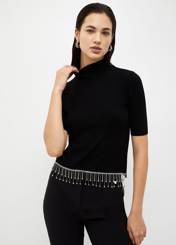 Liu Jo Mock Turtleneck With Jewel Fringes Truien Dames Zwart | URS-940725