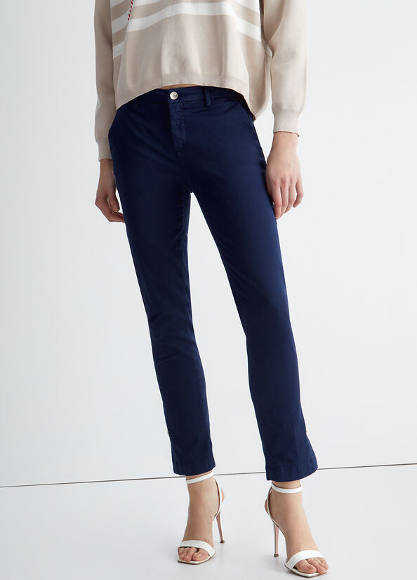 Liu Jo Satin Chinos Broek Dames Donkerblauw | JLU-091346