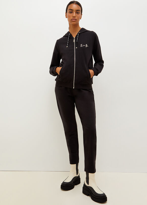 Liu Jo Stretch Katoenen With Logo Broek Dames Zwart | SPL-042637