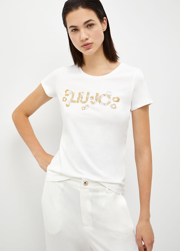 Liu Jo With Logo And Gemstones T-shirts Dames Wit | ZBC-807693