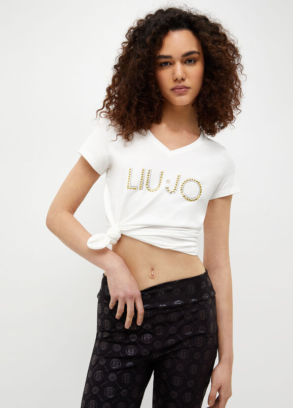 Liu Jo With Logo And Studs T-shirts Dames Wit | QER-830657